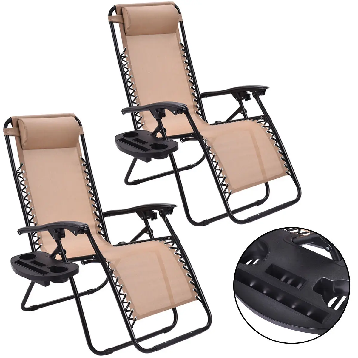 Goplus 2PC Zero Gravity Chairs Lounge Patio Folding Recliner