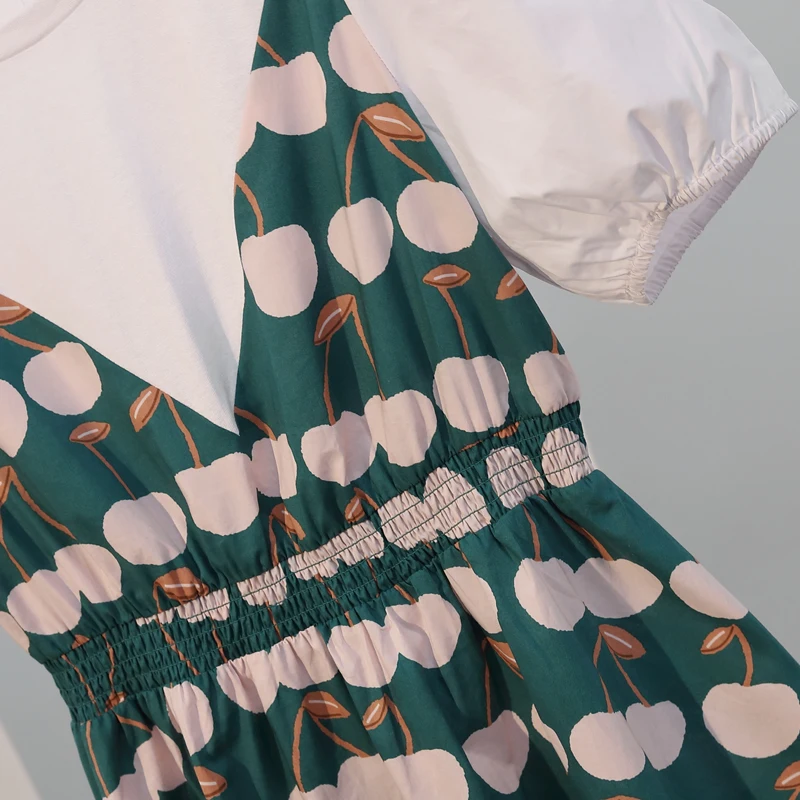 

Plus Size 4XL Women's Dresses 2021 Summer Dress Cute Pachwork Color Print Dot Party Dresses Fake Two Piece Female Robe KE1587