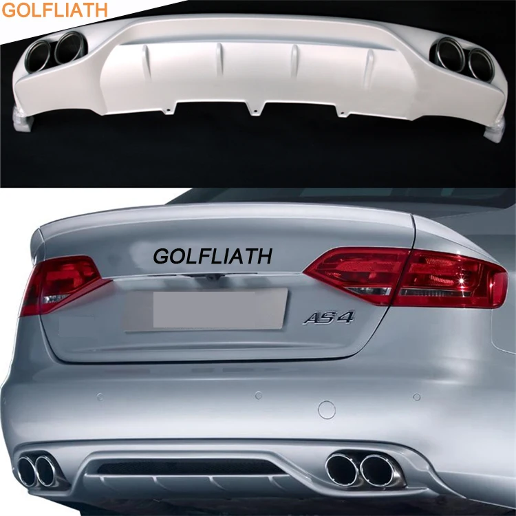 GOLFLIATH PP Неокрашенная + сталь для A4L ABT Style диффузор губа на задний бампер советы по выхлопным газом Audi 2008 2012 A4 B8