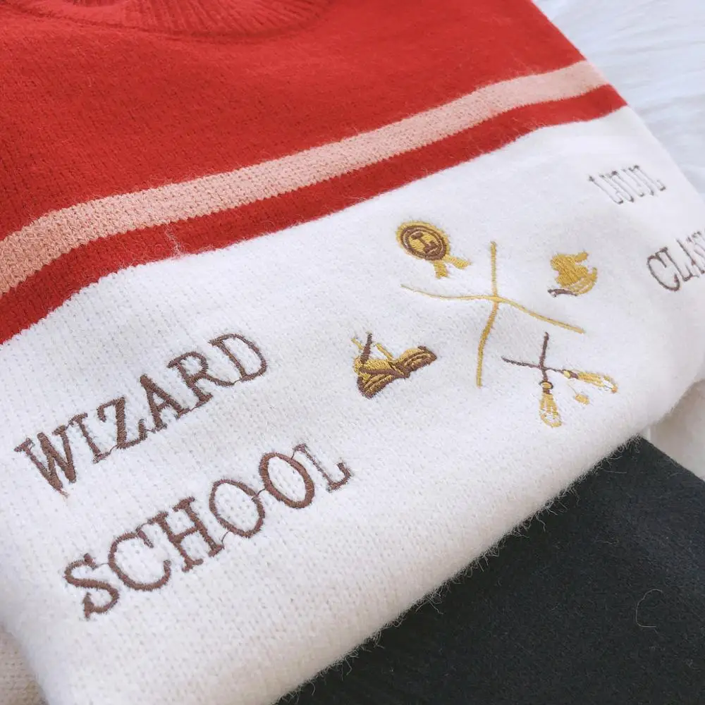 

2020 Female Hand Embroidered Letter Jumper Women Fashion Embroidery Sweater New Autumn Winter Ladies Knit Loose Casual Pullover