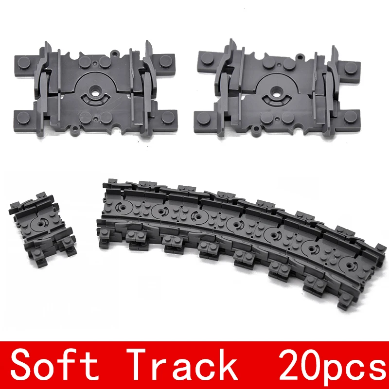

City Trains Flexible Tracks Forked Straight Curved Rails Switch Building Block Bricks High-Tech Creator Toys for kids gifts