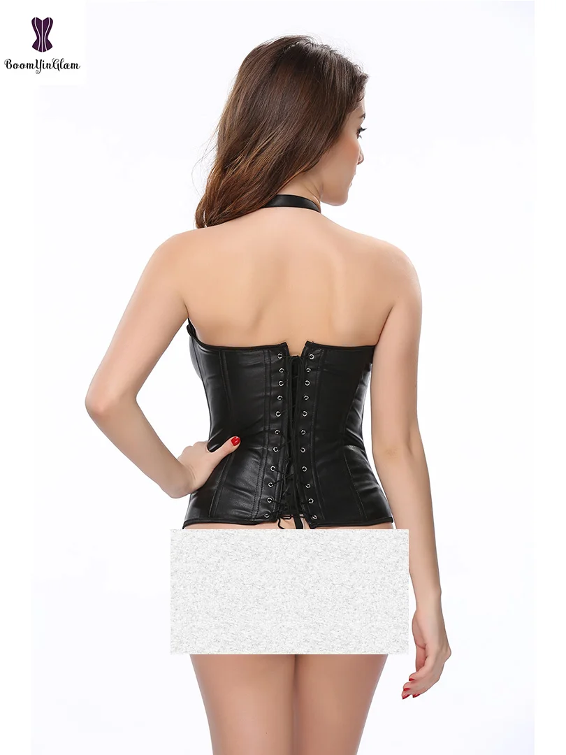 

Women's Gothic Steampunk Corset Top Vintage Boned Bustier Faux Leather Corset Vest Sexy Nightclub Wear Overbust Corset Top
