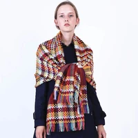 2021 winter scarf women rainbow woven lattice scarves lady thicken warm soft shawls wraps female colored wool long