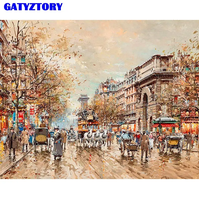 GATYZTORY рамка уличный пейзаж Diy картина по номеру Холст Картина акриловая Настенная картина уникальный подарок для домашний декор искусство