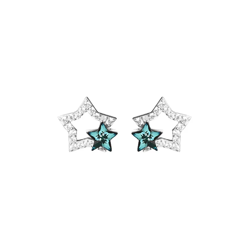 

Star Earrings Women 925 Sterling Silver Personality Blue Crystal Five-Pointed Star Earrings High Fashion Sense Earrings