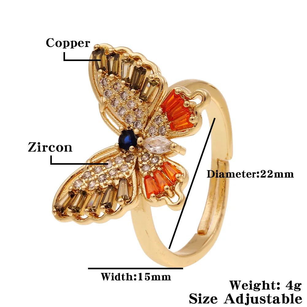 Модное ослепительное Золотое кольцо на палец с бабочкой блестящее медное