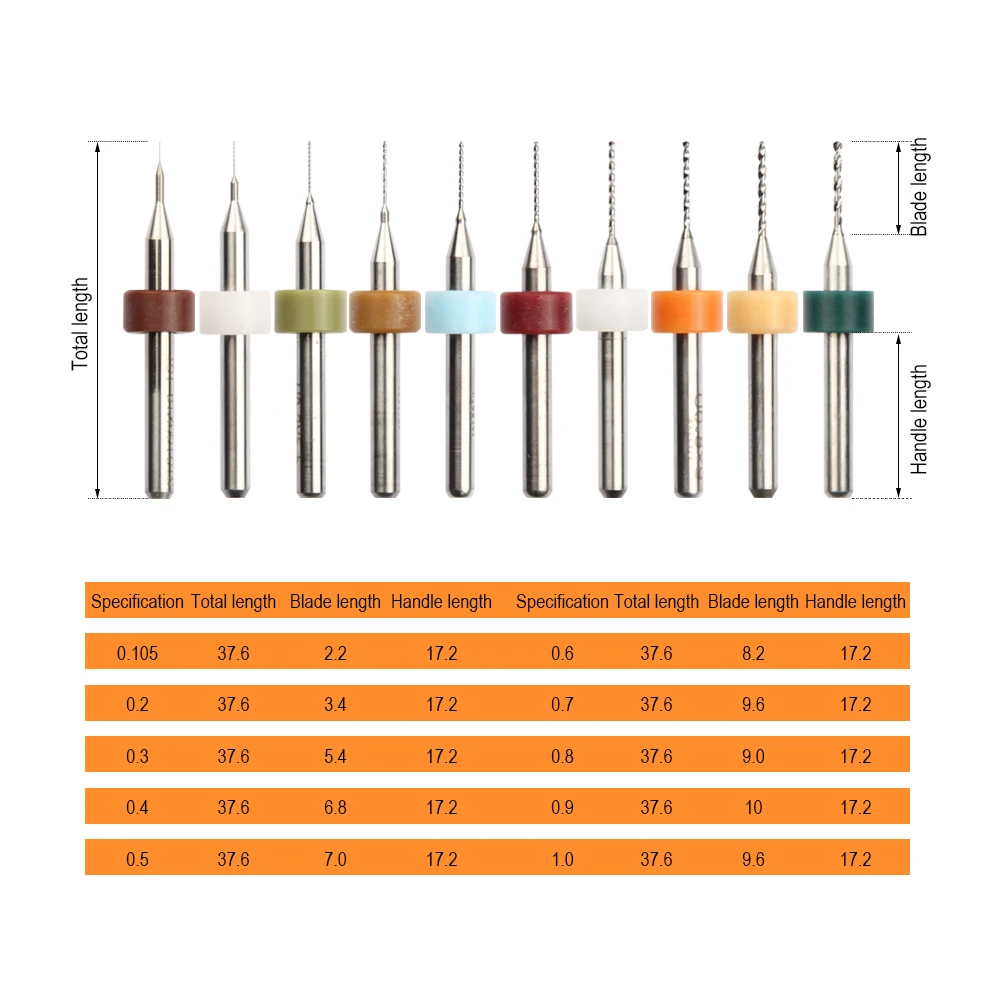 JelBo 10pcs/Set PCB Mini Drill Bit Tungsten Steel Carbide for Print Circuit Board CNC Drill Bits Machine(0.1mm to 1.2mm