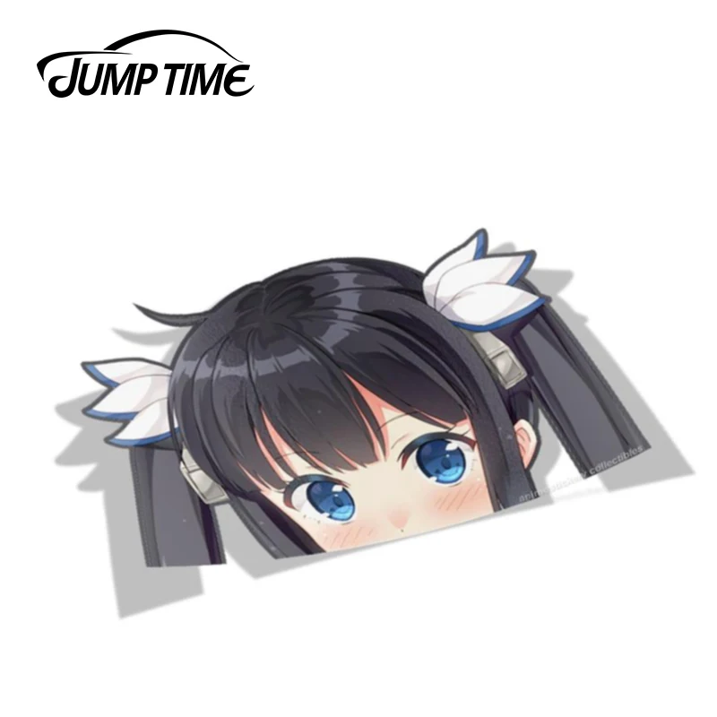 Забавные водонепроницаемые виниловые наклейки Kawii Girl с временем запуска 13 см х 9 см, автомобильные наклейки для ноутбука, для Hestia DanMachi, аниме, автомобильная пленка