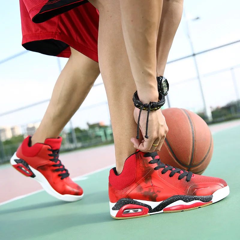 

Comfortable Air Cushion Men's Shoes Wear-Resistant Cushioning Basketball Sneakers Fashion Leather Splice Men Sports Shoes Size45