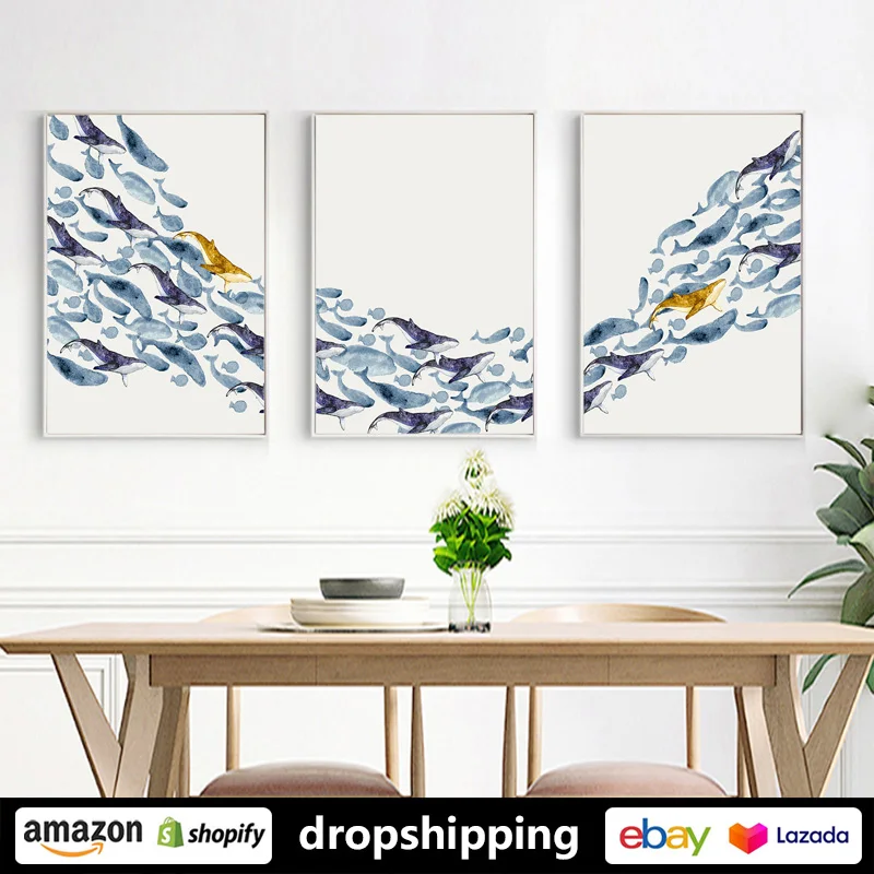 

ART ZONE Modern Cartoon Fish Decorative Painting prints Wall Art Canvas HD posters Artwork kid room Bedroom living room Decor