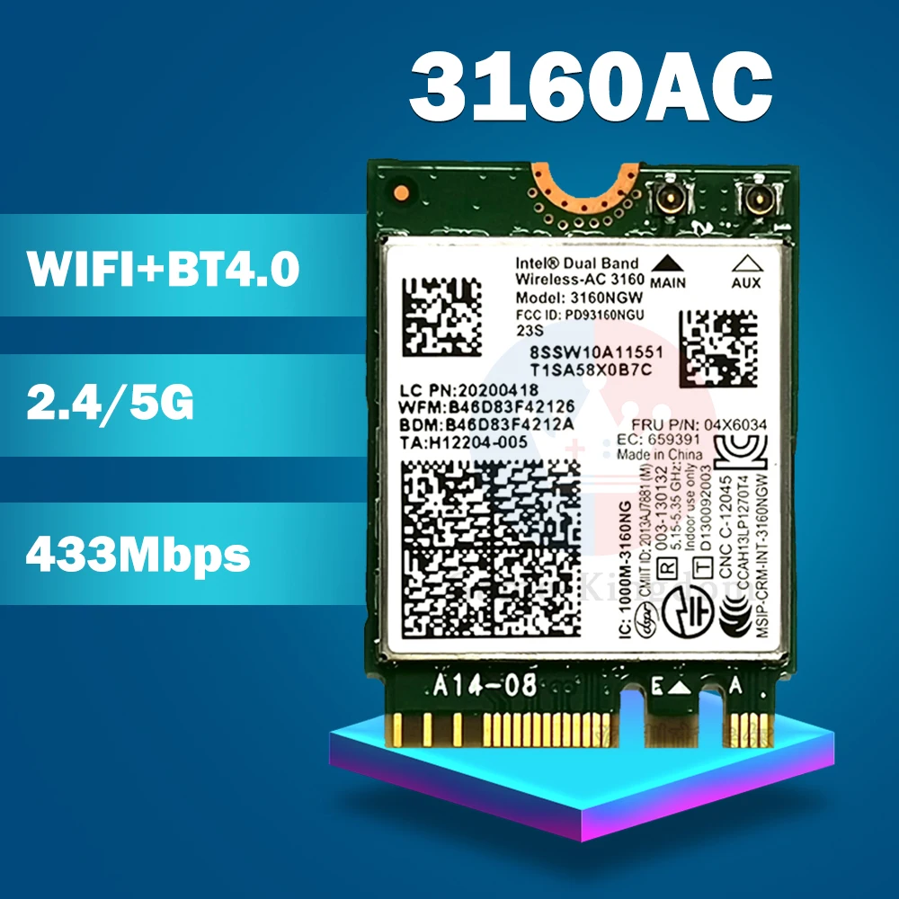 Двухдиапазонный Беспроводной постоянного/переменного 3160NGW 3160AC 3160NGWAC NGFF 433M + BT4.0 Card