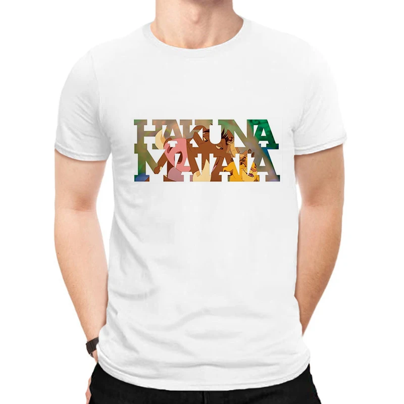 LUSLOS HAKUNA MATATA/мужская футболка больших размеров, летние футболки с коротким рукавом с изображением Льва и короля, белые футболки с принтом из мультфильма