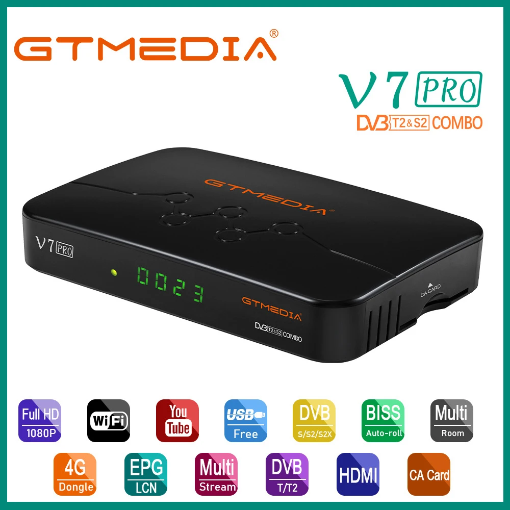 

Тюнер GTmedia V7 Pro DVB S2/T2, цифровой ТВ-приемник, спутниковый ресивер MPEG-2/-4 H.265 T2MI, HD H.265, основная карта 10 ccam CA