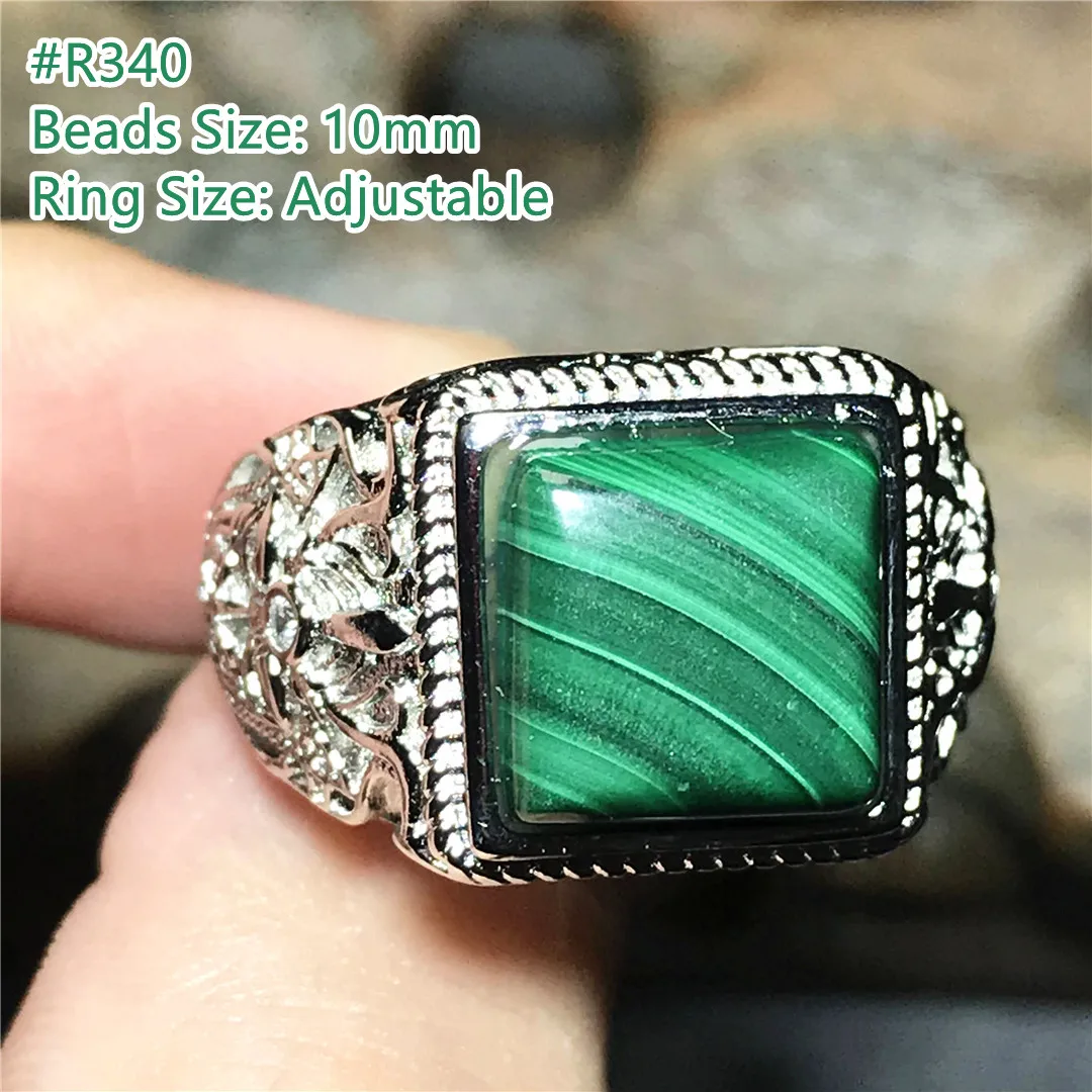 

Natural Green Malachite Chrysocolla Ring Jewelry For Women Man Wealth Crystal Silver Stone Beads Gemstone Adjustable Ring AAAAA
