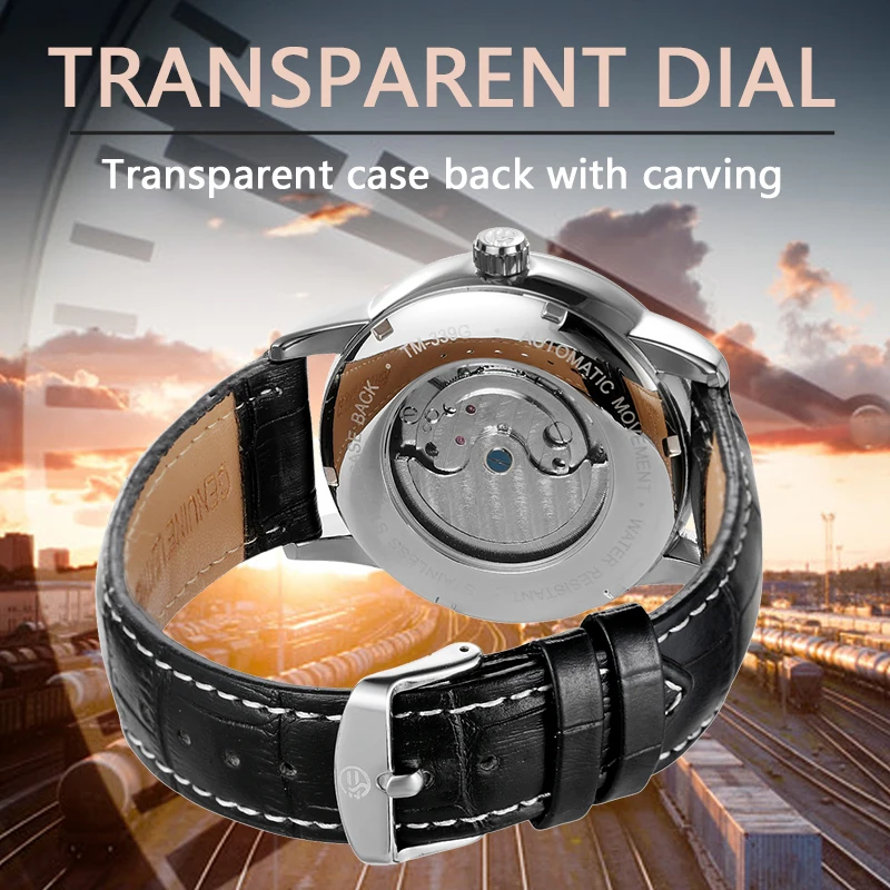 

Forsining Famous Men Watch Mechanical Automatic Sub Dial Black Ultra-Thin Analog Genuine Leather Band Wristwatch Horloge Mannen