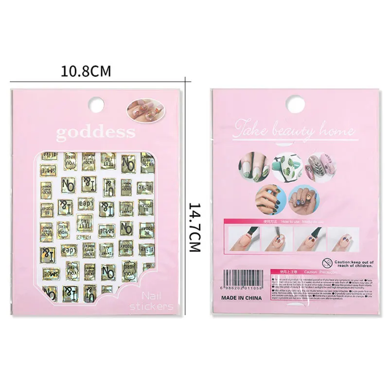 

1 Piece Set of Gilded 3D Nail Stickers English Alphabet Metal Adhesive Manicure Decorations Alphabet DIY Nail Art Decals