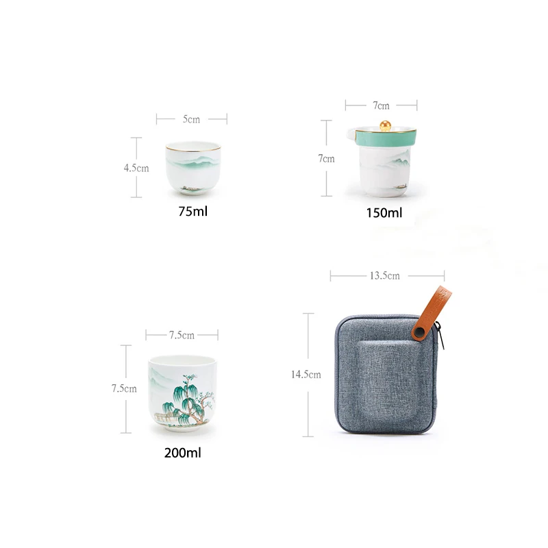 

CHT Travel Kung Fu Tea Set of Portable Tea Cup a Pot Two Cup against Hot Light