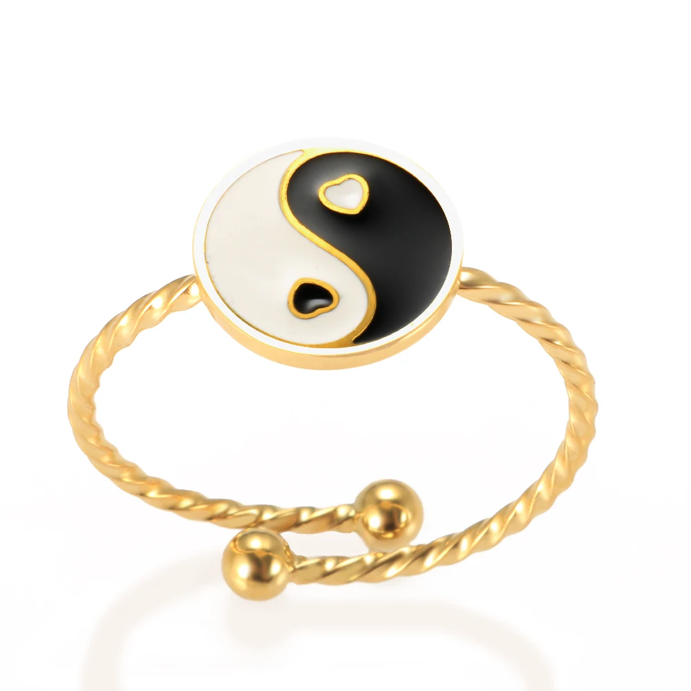 

Creative Simple Stainless Steel Two-tone Color Tai Chi Gossip Round Ring Drop Oil Yin Yang Rings For Women Girls Fashion Jewelry