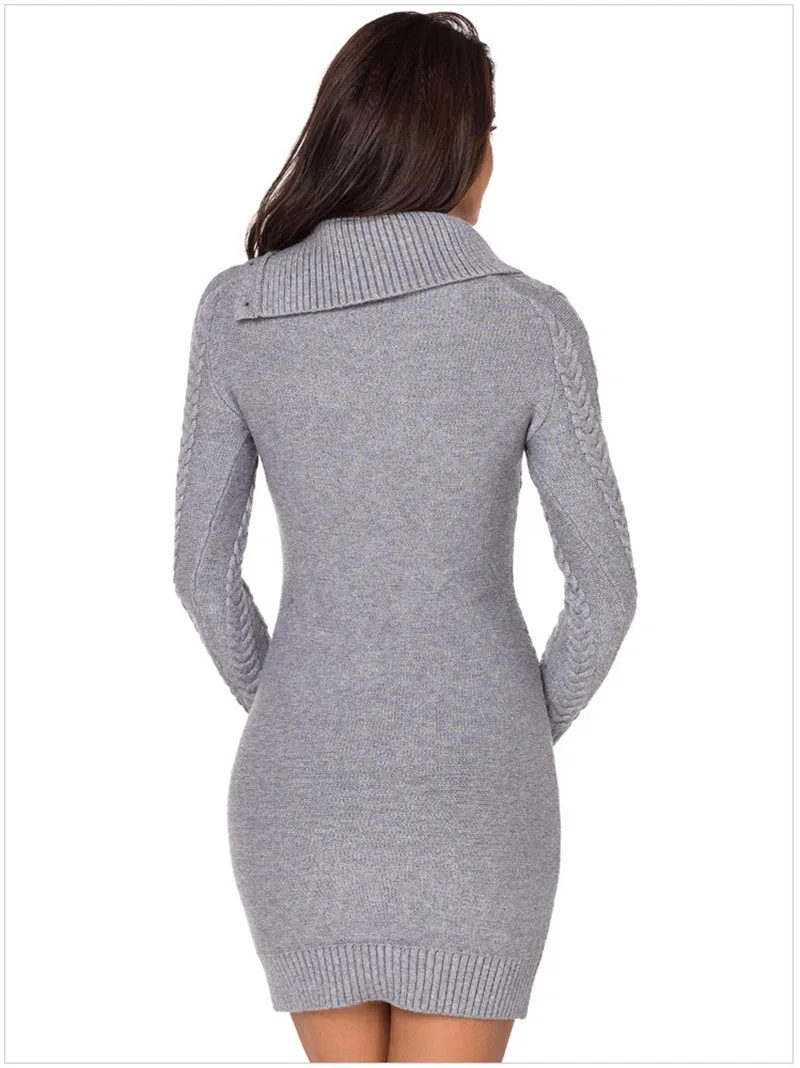 Женское платье свитер вязаный пуловер с высоким воротом и длинным рукавом зимний