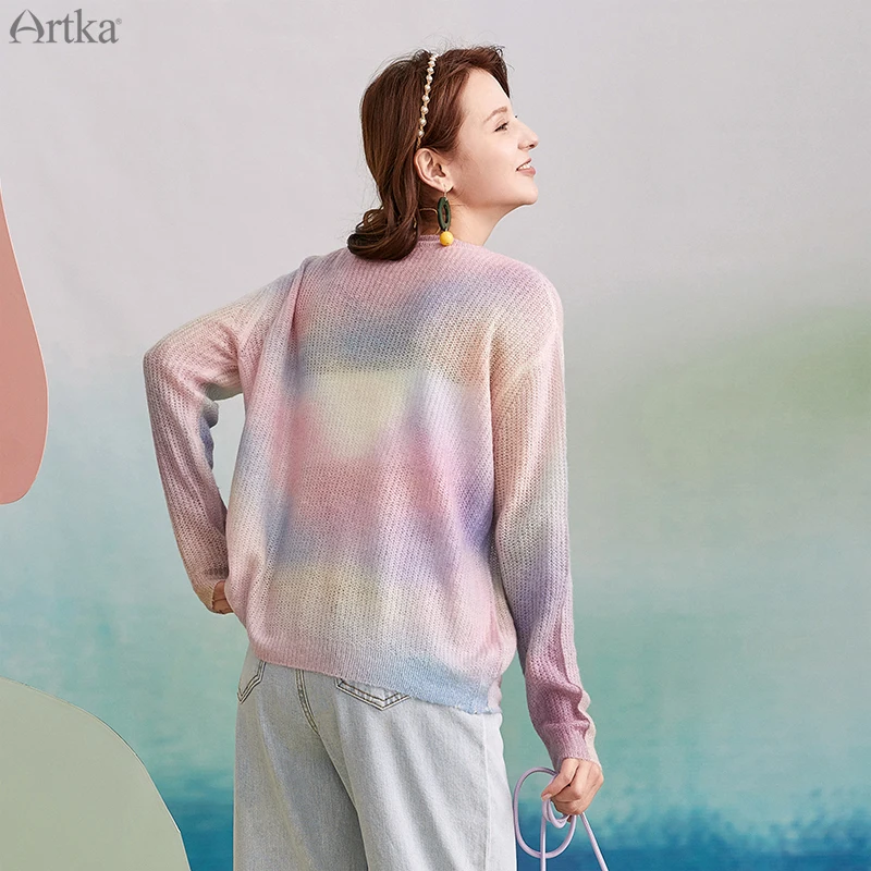 Женский мохеровый свитер ARTKA вязаный пуловер свободного кроя с градиентом тонкий