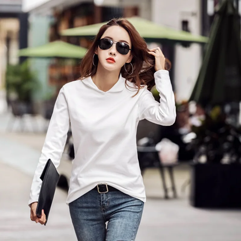ONLYSVTER Turn Down Collar Women Sweater 95% Cotton Top Tee Shirts Autumn Winter Female Jumper Long Sleeve Pullover Chic Pull | Женская