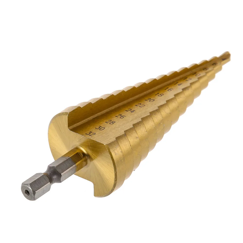 4 -32mm HSS titanium coated metal hex core drill bits High Speed Steel step drill bit set cone hole Wood cutter Taper metric