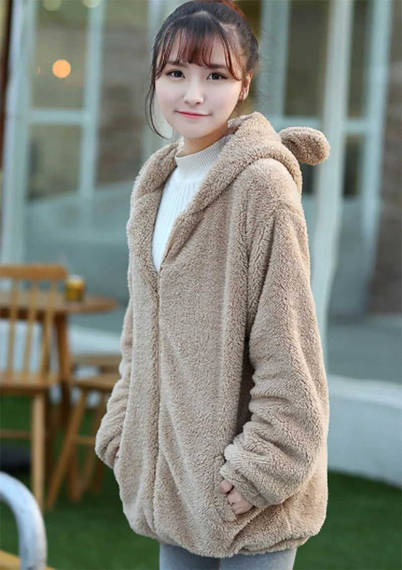 2019 осенне зимние толстовки с капюшоном пальто мехом куртки милыми ушками медведя