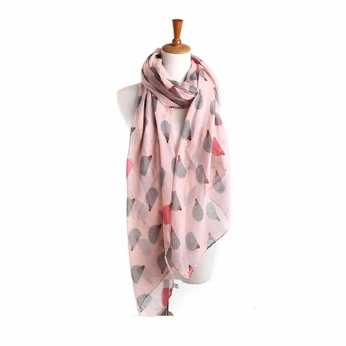 Женский милый шарф с рисунком ежа Женская Повседневная Длинная Солнцезащитная