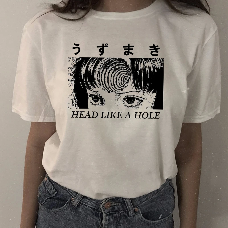 Харадзюку летняя женская футболка с коротким рукавом надписью Head Like A Hole аниме