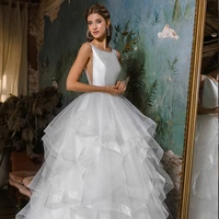 sexy wedding dresses 2021 sleeveless open back with ruffles sweep train scoop neck princess bridal gowns vestidos de novia