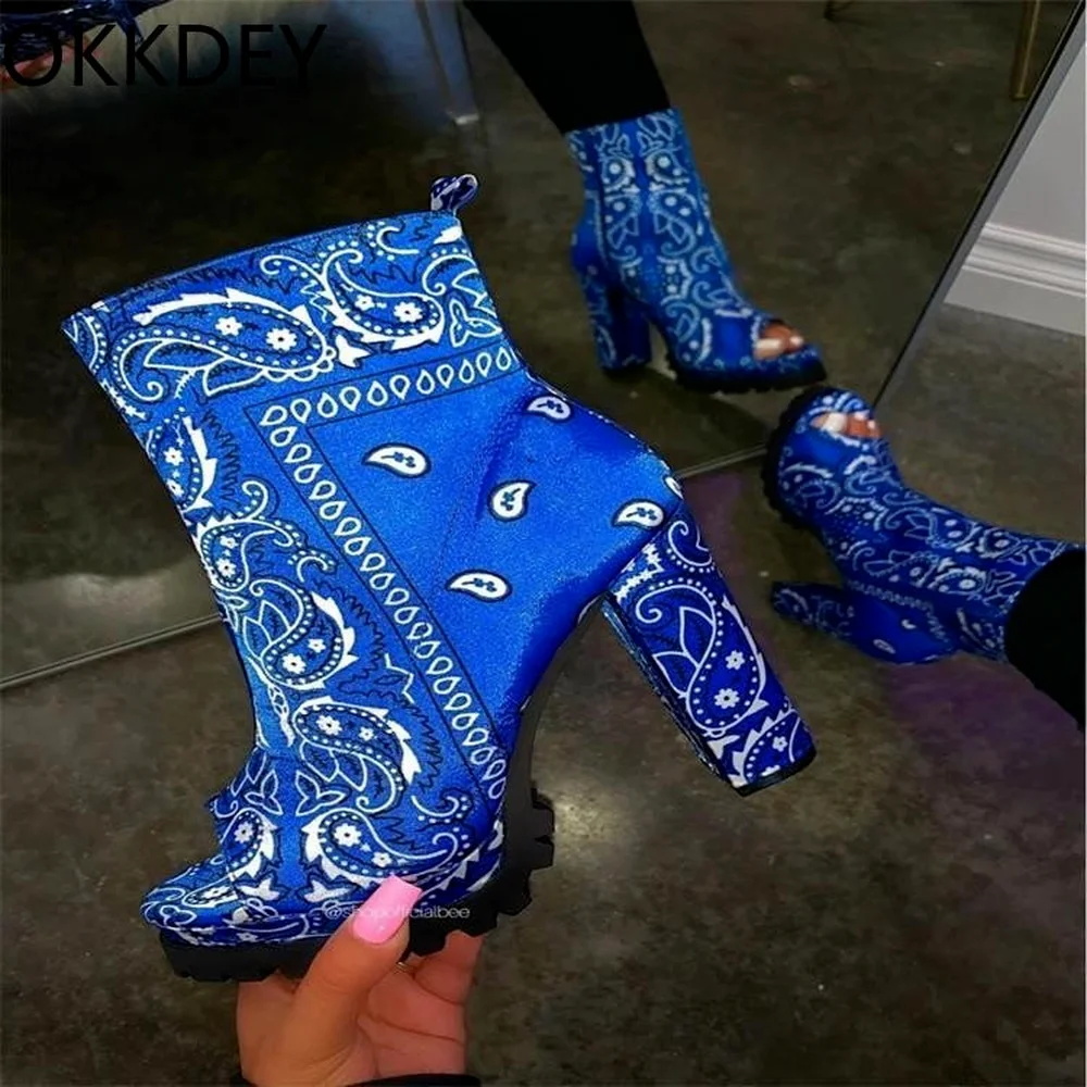 

Autumn and Winter Sexy High Heel Ankle Boots European and American Printed Bootie Wish Popular Foreign Trade New Style