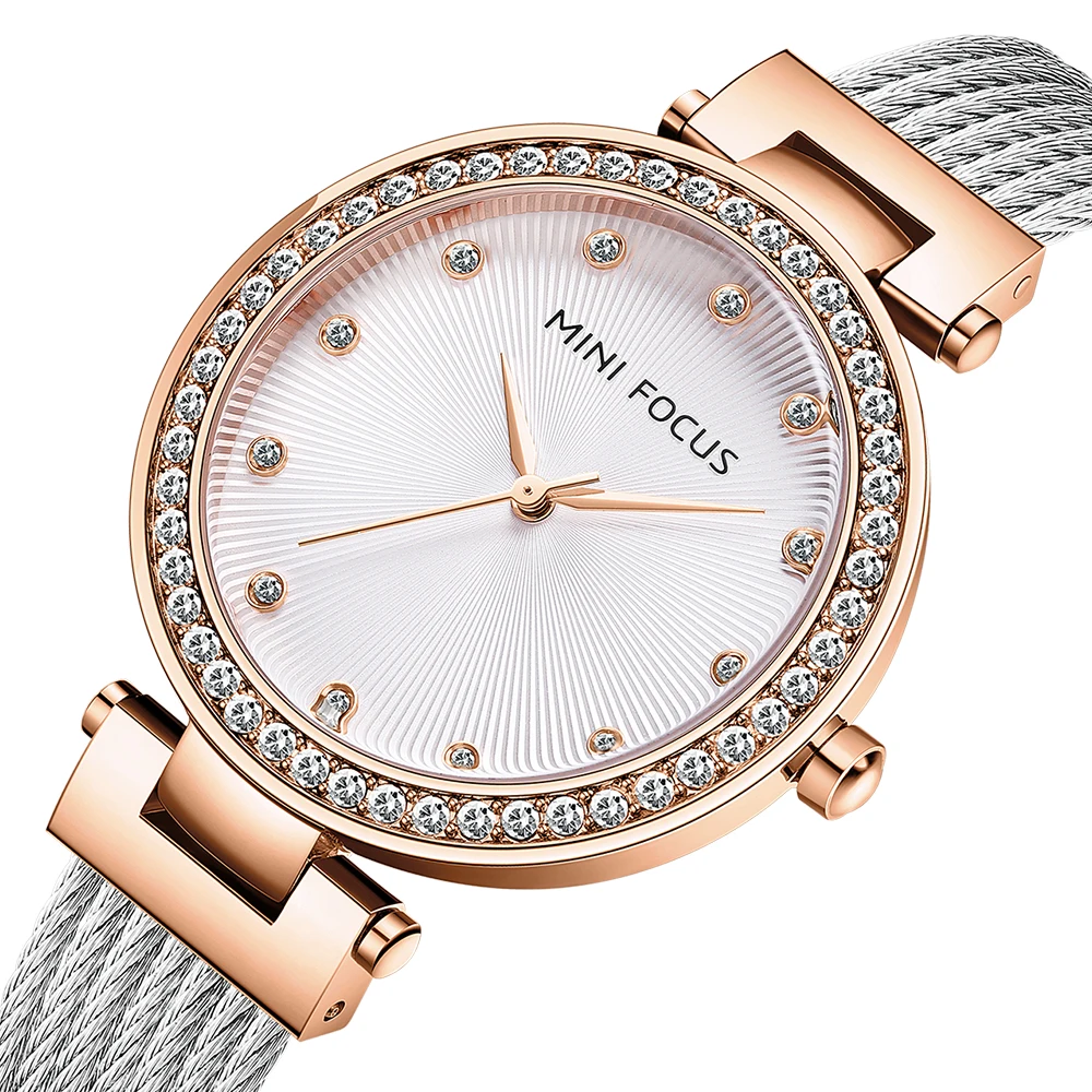 

MINI FOCUS Fashion Iced Out Watch for Women Quartz Wristwatches Elegant Casual Ladies Watches Top Brand Luxury Steel Strap reloj