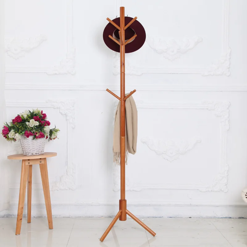 

Solid Wood Hanger Floor Standing Coat Rack Creative Home Furniture Clothes Hanging Storage Rack Wood Hanger Bedroom Drying WF
