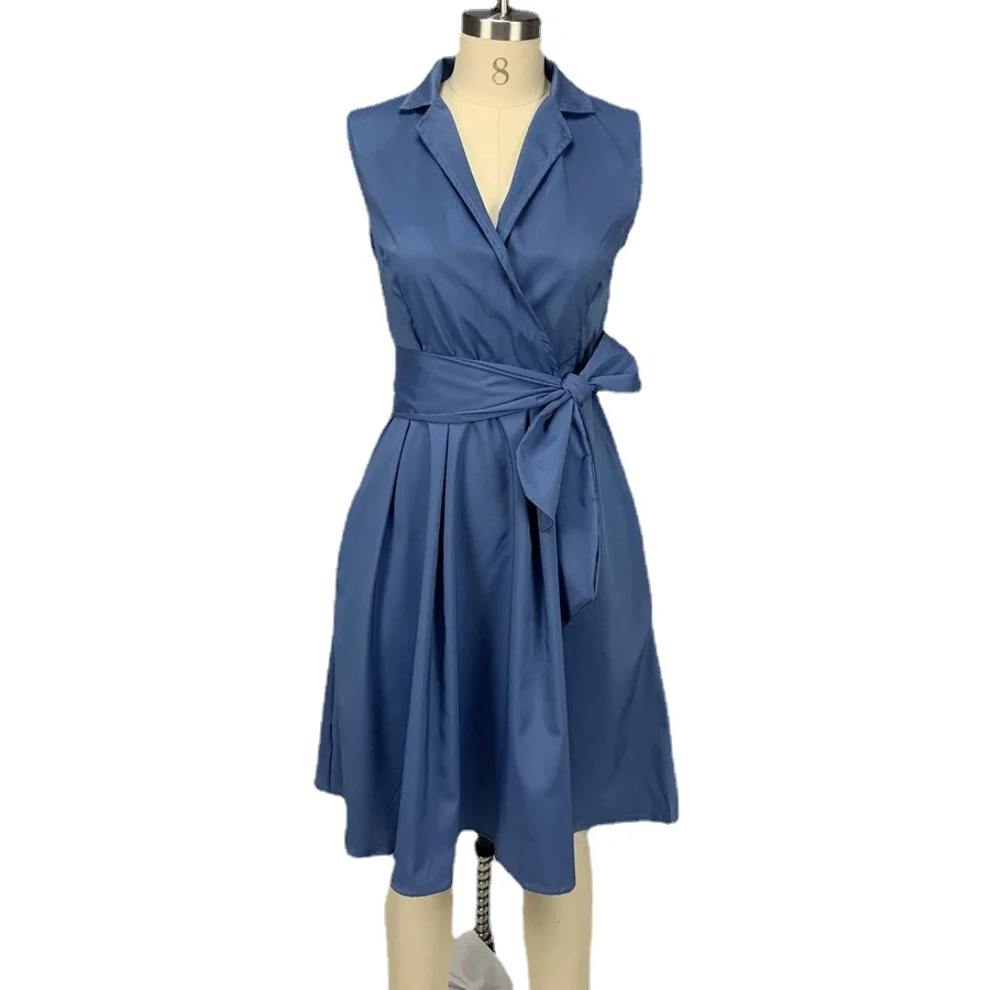 

New 2021 Women Summer Sun Dress Sleeveless with Sashes Fashion Elegant Slim Fit Casual Dresses for Women Vestidos Plus Size 5XL