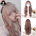 YingRun синтетический длинный волнистый синтетический парик 27 дюймов с челкой розовые коричневые черные натуральные парики для женщин парик для косплея Лолиты