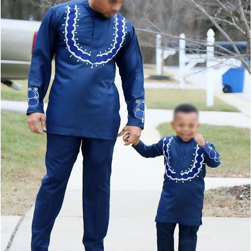 Мужской комплект Дашики для родителей и ребенка одежда в африканском стиле