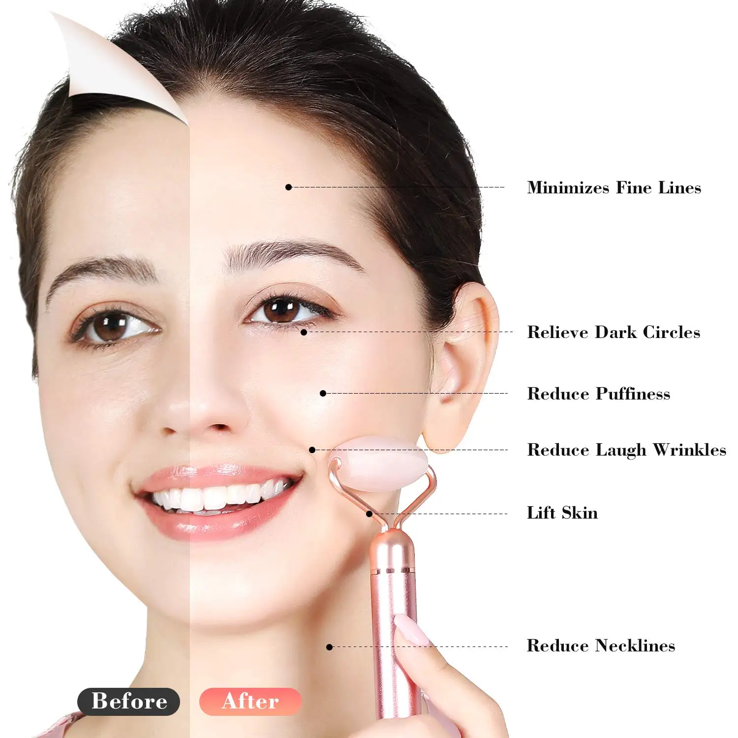 Электрический нефритовый ролик 2 в 1 натуральный розовый кварц вибрирующий