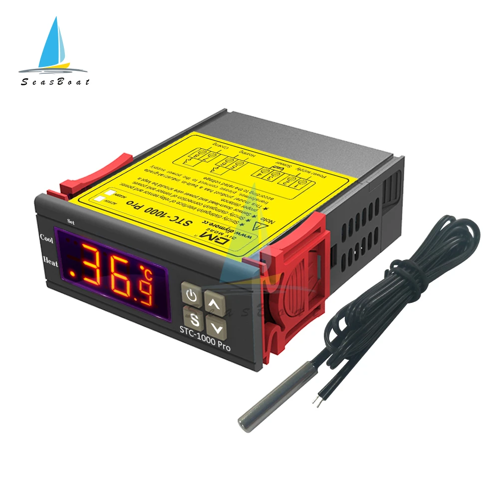 

Цифровой регулятор температуры STC-1000 Pro, термостат, терморегулятор, реле инкубатора, светодиодный переключатель нагрева и охлаждения 10 А, пе...