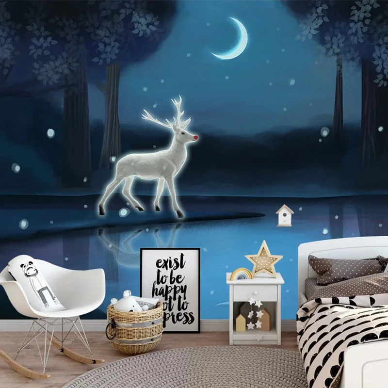 3D обои красивый лунный свет лося лес детская спальня фон настенная бумага
