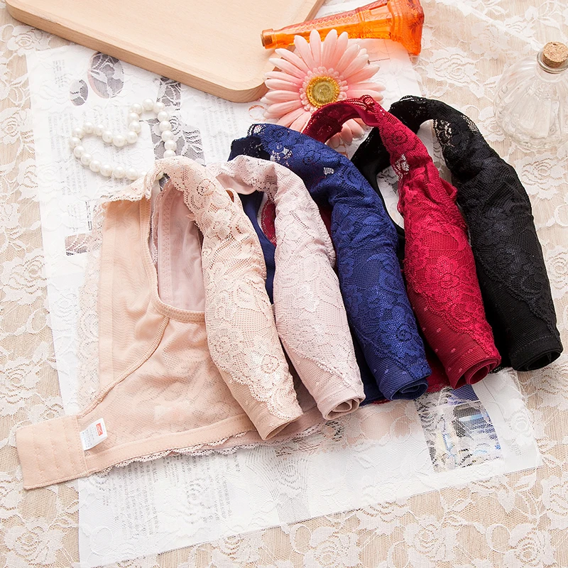 

Womens Vest Bra Padded Full Coverage Lace Wire Free Soft Cups Bra Wide Strap Lingerie Navy Blue Mastectomy Bra