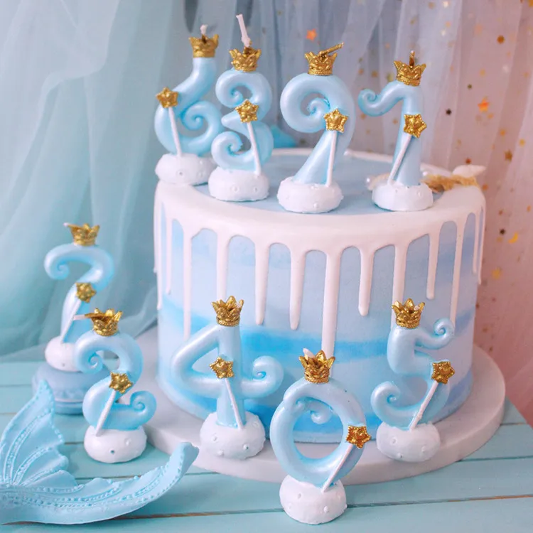 1 шт. розовые синие свечи в виде короны с цифрами на день рождения для детей 0-9