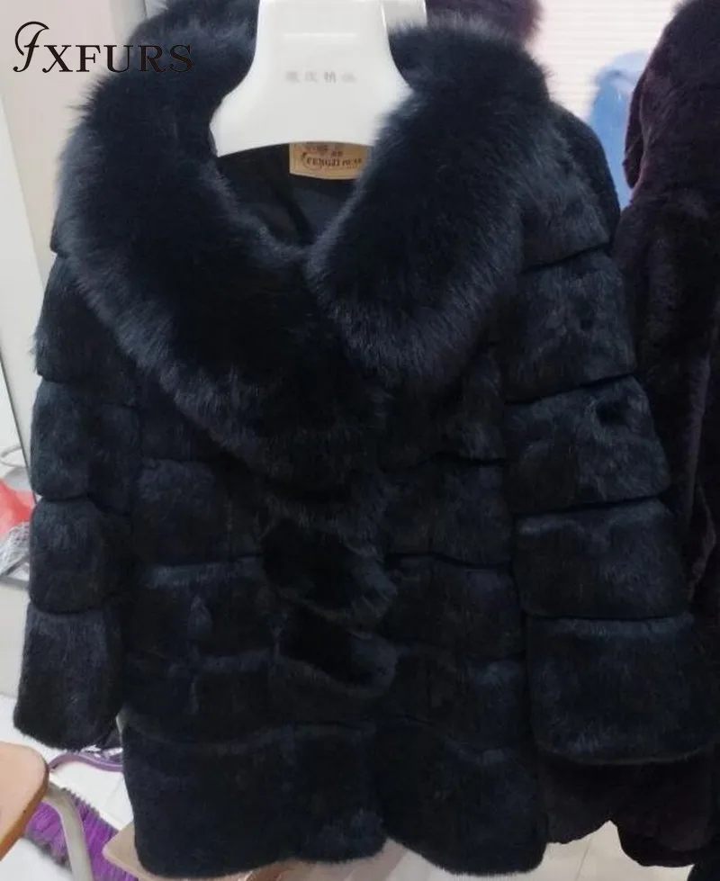 2020FXFURS New Winter Warm Rex Rabbit Fur Coats with Fox Fur Collars/Stripes Women Real Fur Jackets Long Overcoat Causal Russian