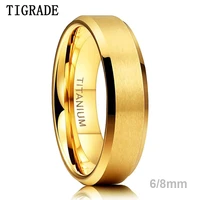 tigrade pure titanium rings gold color 6mm 8mm brushed wedding band luxury in comfort fit matte for men women anti allergy