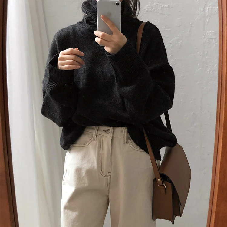 

Elegant Female Knitted Outerwear Warm Sweater Oversize New Turtleneck Winter Sweater Women Pullover Girls Tops Vintage Autumn
