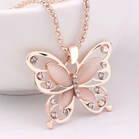 2021 france hot sale fashion women butterfly pendant necklace rose gold color opal butterfly necklace for women cocktail jewelry