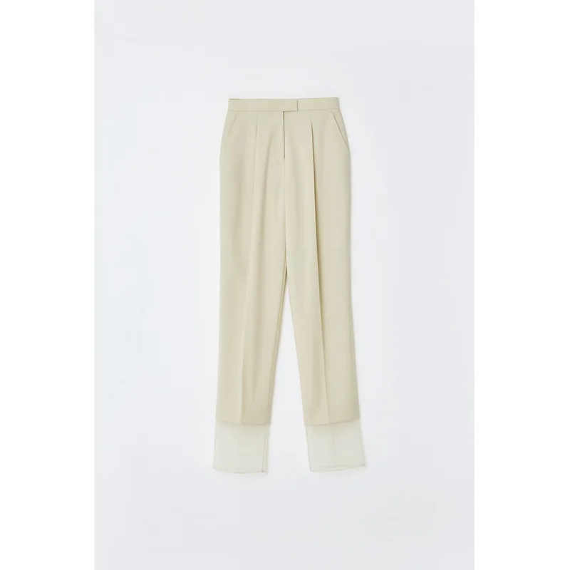 

2021 Spring and Autumn New Pocket Fold Stitching Organza High Waist and Thin Solid Color All-match Casual Trousers