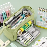 student pencil case portable large capacity double layer canvas pencil case multi function portable stationery box simple