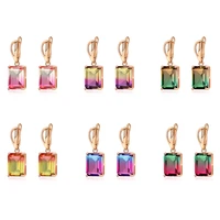 1 pair birthstone copper ear clips earrings kc gold color rectangle cubic zirconia pendants earring for women wedding trendy