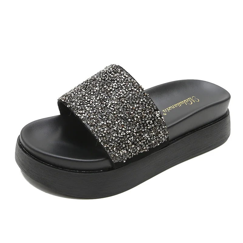 

Shoes Low Woman's Slippers Luxury Slides Platform Flock 2021 Designer Fabric PU Rome Hoof Heels Basic Shoes Woman's Slippers Pla