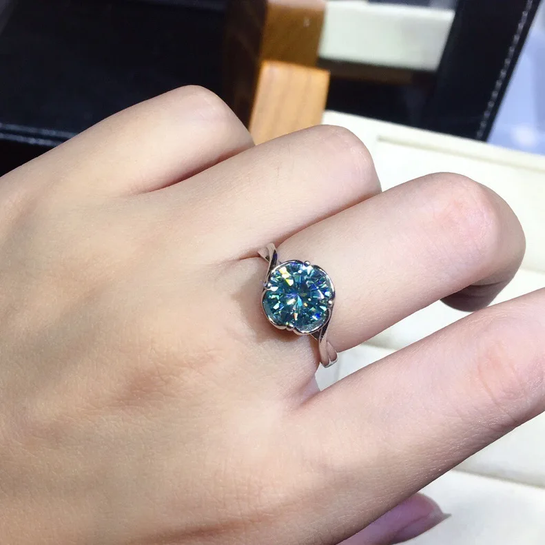 

Luxury Silver Color Blue Green Gems Crystal Ring Cocktail Party Princess Ring Wedding Engagement Ring Bridal Fine Jewelry Gifts